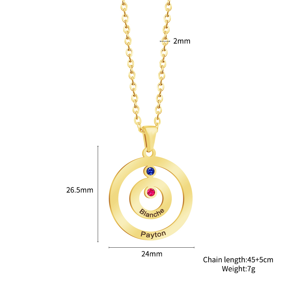 Personalized Engraved Double Circle Colored Diamond Necklace