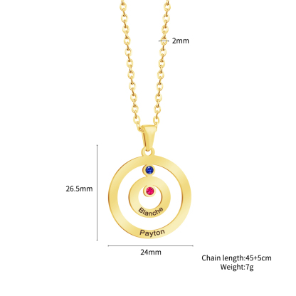 Personalized Engraved Double Circle Colored Diamond Necklace