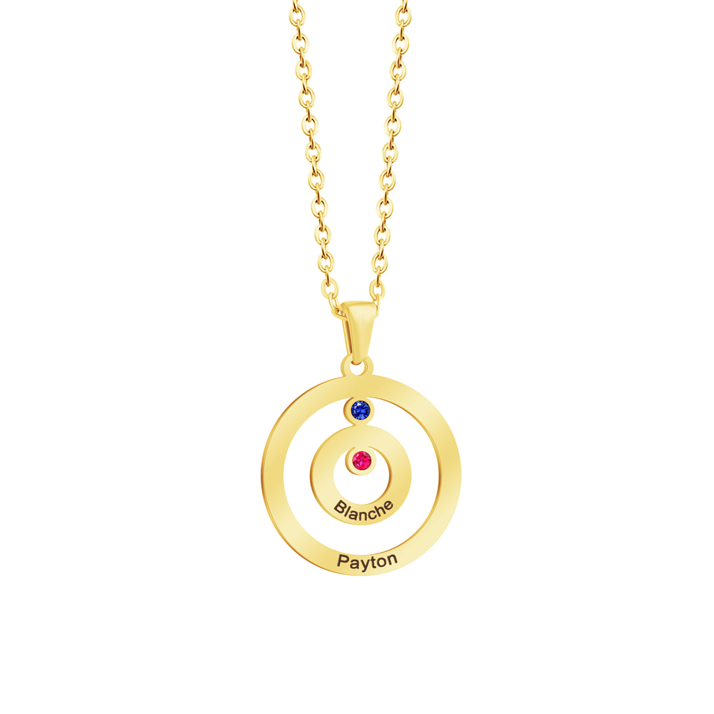 Personalized Engraved Double Circle Colored Diamond Necklace