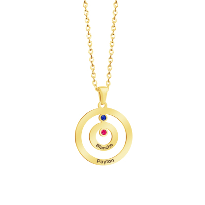 Personalized Engraved Double Circle Colored Diamond Necklace