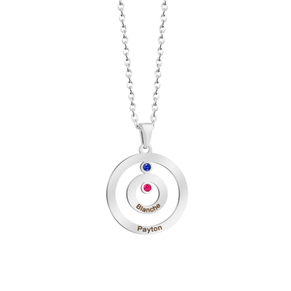 Personalized Engraved Double Circle Colored Diamond Necklace