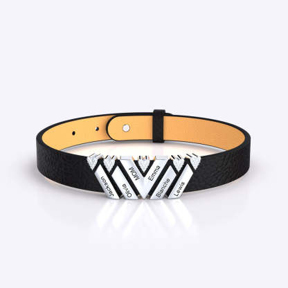 Mother's Day Gift Personalized Leather V Bracelet With Diamond Charms for Grandma/Mom/Dad