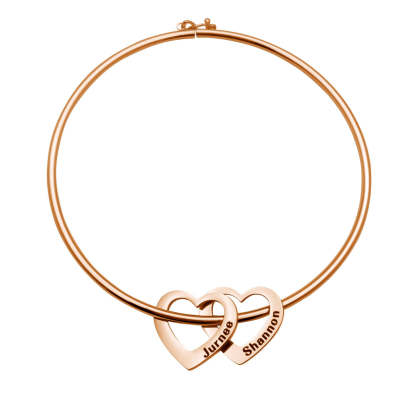 Bangle Bracelet with Heart Shape Pendants