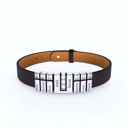 Father's Day Gift Men Learther Bracelet With Diamond Name Beads