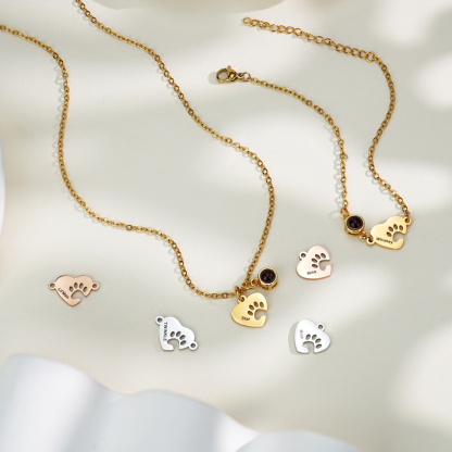 Personalized Name Heart-Shaped Paw Print Photo Projection Necklace/Bracelet