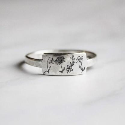 Mom's Gift Birth Flower Ring - No Rain No Flowers - Never Forget That Mom Raised Me