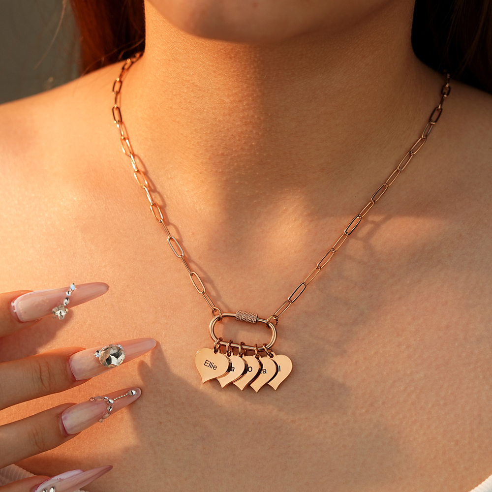 Personalized Multi-Heart Paperclip Chain Necklace