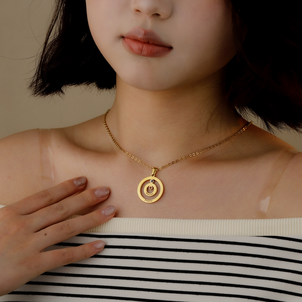 Personalized Engraved Double Circle Colored Diamond Necklace