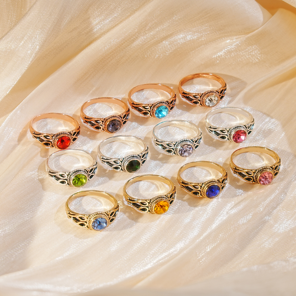 Round Birthstone Corroded Ring