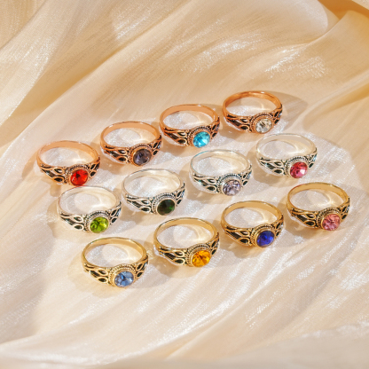 Round Birthstone Corroded Ring