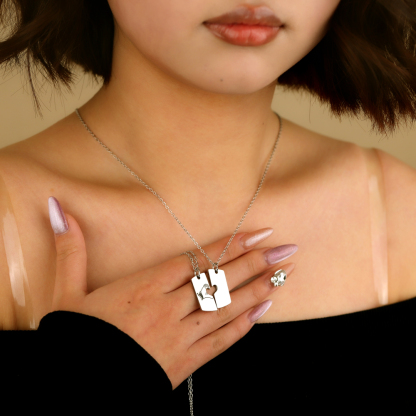 Valentine's Day Gift - Personalized Heart Square Necklace