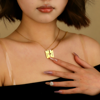 Valentine's Day Gift - Personalized Heart Square Necklace