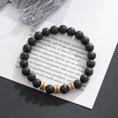 Serene Black Onyx Men Bracelet Personalized 3 Names Beaded Warp Bracelet Gift For Him