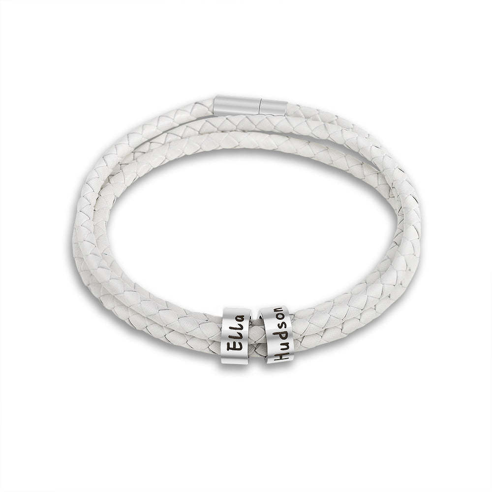 Christmas promotion🎄Men Braided Leather Bracelet with Small Custom Beads