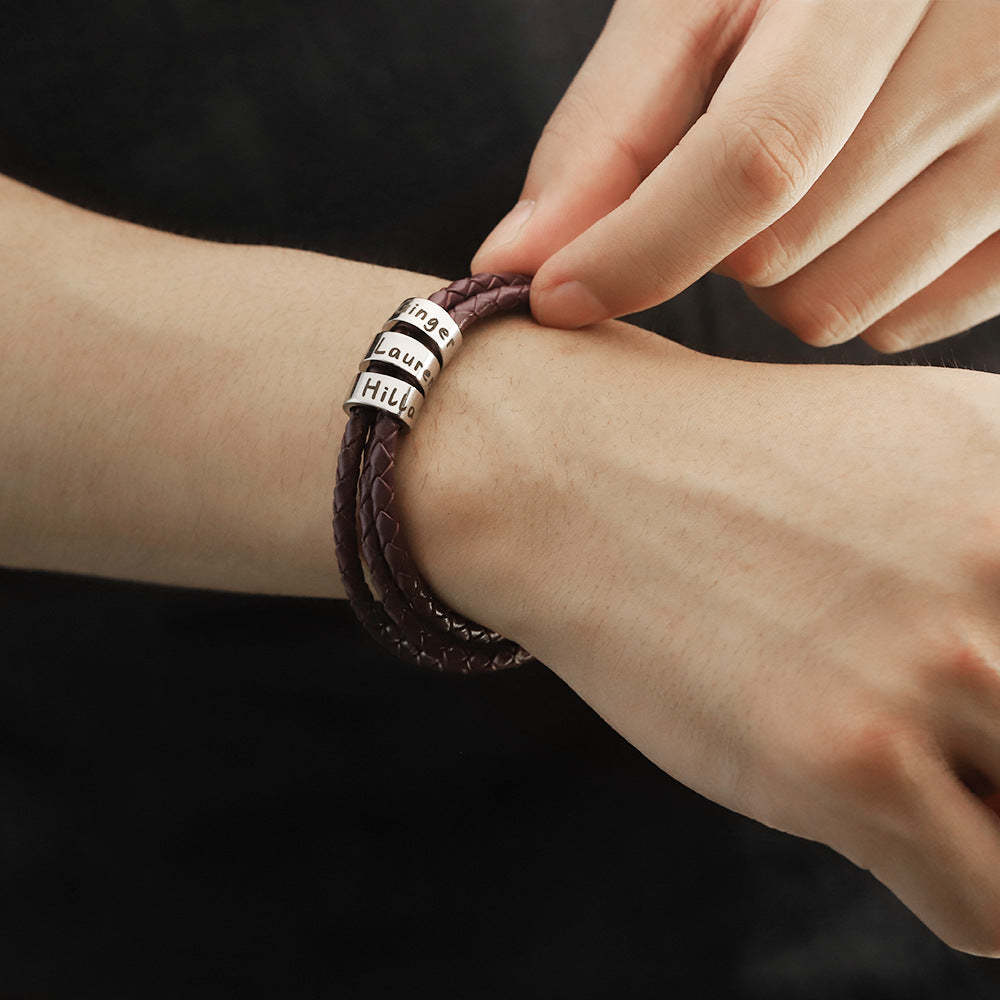 Christmas promotion🎄Men Braided Leather Bracelet with Small Custom Beads