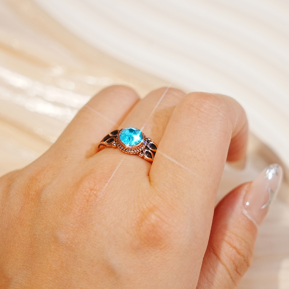 Round Birthstone Corroded Ring