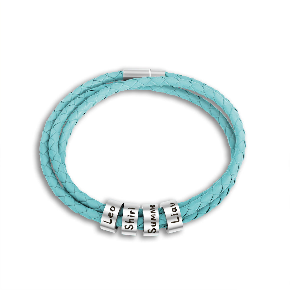 Christmas promotion🎄Men Braided Leather Bracelet with Small Custom Beads