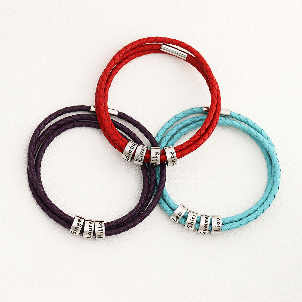 Christmas promotion🎄Men Braided Leather Bracelet with Small Custom Beads