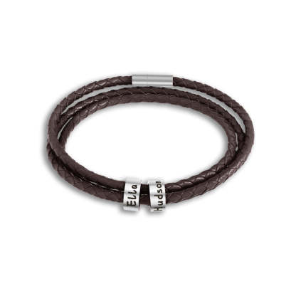 Christmas promotion🎄Men Braided Leather Bracelet with Small Custom Beads