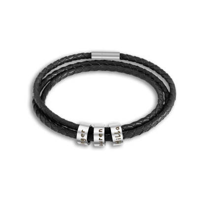 Christmas promotion🎄Men Braided Leather Bracelet with Small Custom Beads