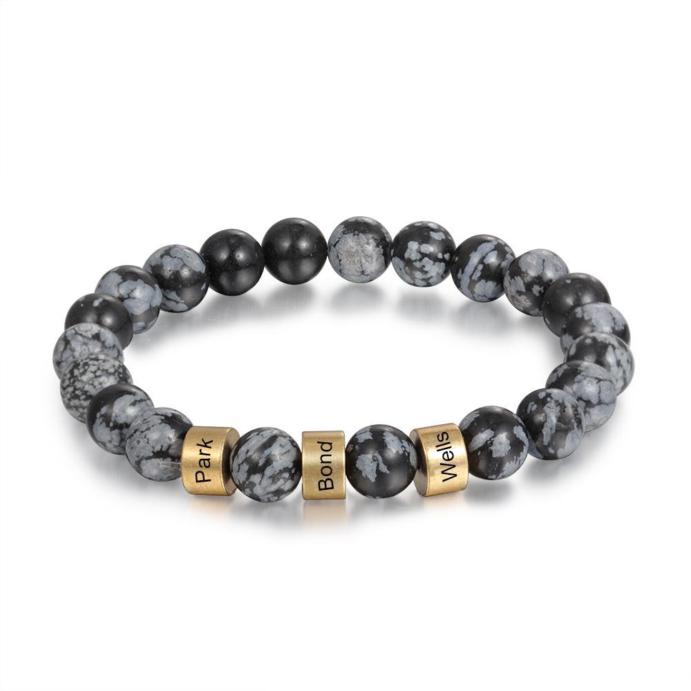 Serene Black Onyx Men Bracelet Personalized 3 Names Beaded Warp Bracelet Gift For Him