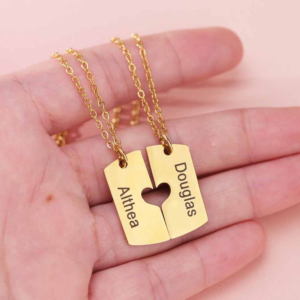 Valentine's Day Gift - Personalized Heart Square Necklace