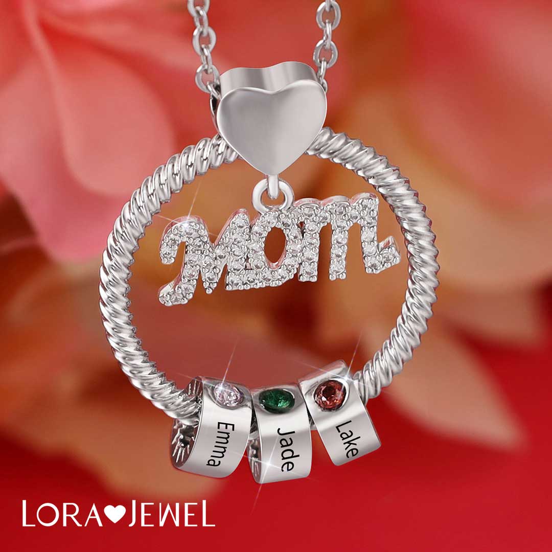 Personalized Necklace with 2 Birthstones Family Necklace For Mother