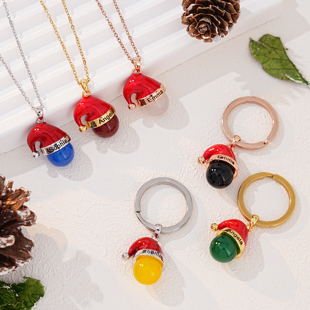 Christmas Hat Crystal Bead Necklace & Keychain