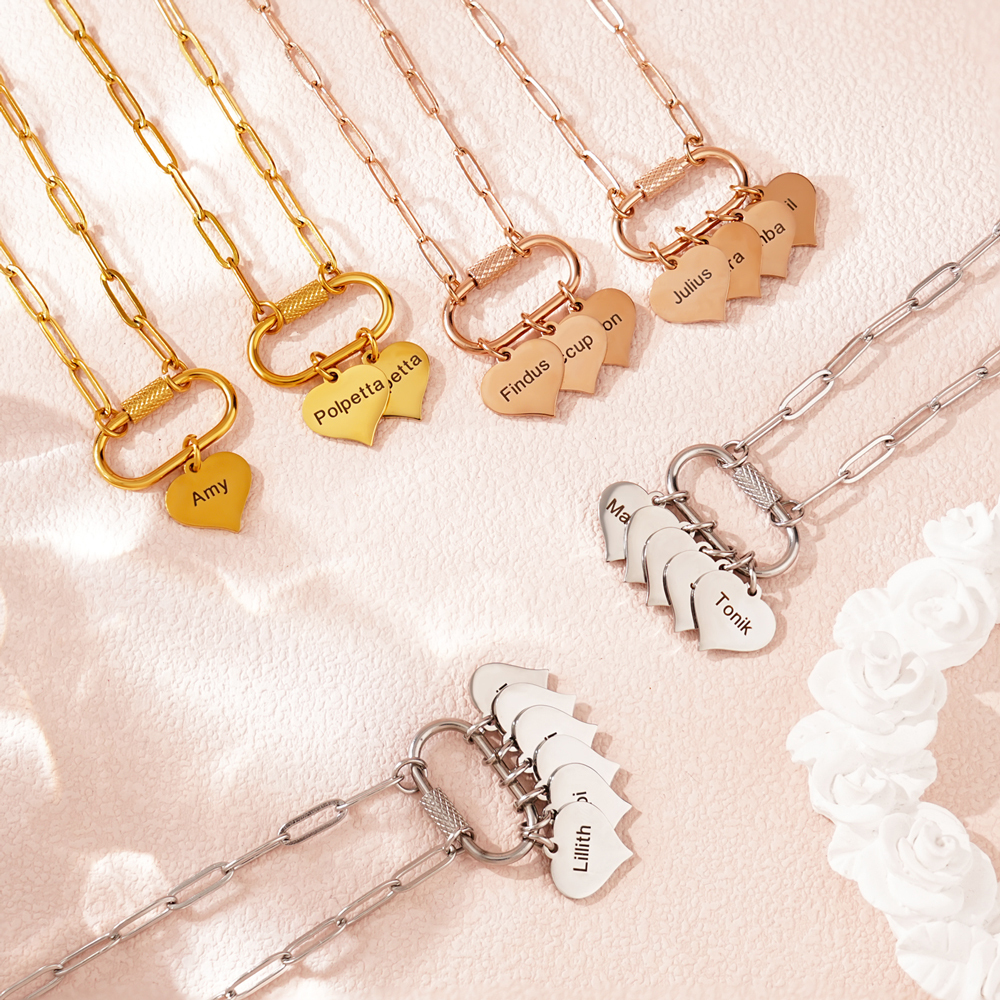 Personalized Multi-Heart Paperclip Chain Necklace