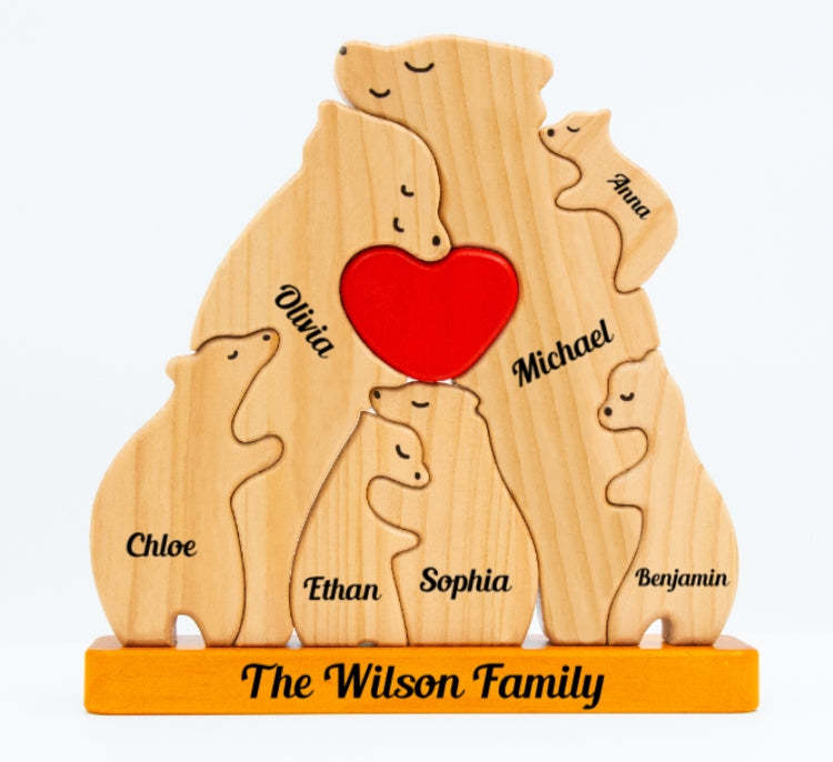 Personalized Wooden Bears Family, Bear Shaped Wood Puzzle with Custom Name- Gift for Mother's Day, Thanksgiving, Christmas