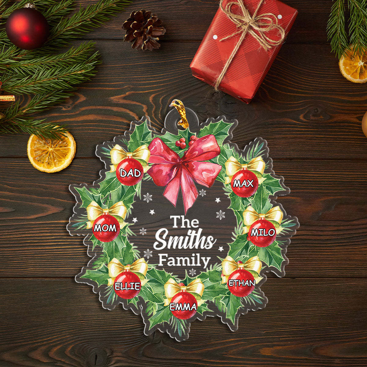 Personalized Family Christmas Ornament, Christmas Wreath Ornament, Family Christmas Keepsakes, Christmas Gifts