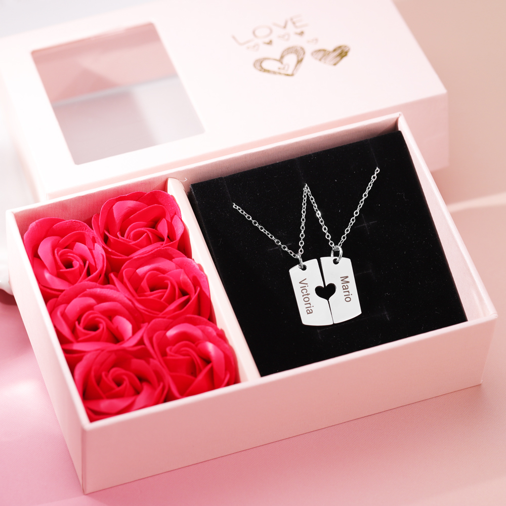 Valentine's Day Gift - Personalized Heart Square Necklace