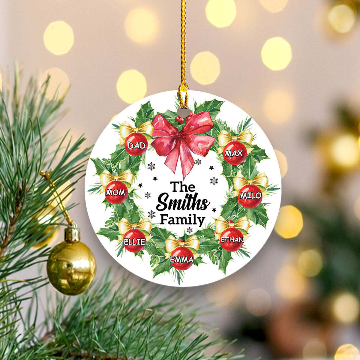 Personalized Family Christmas Ornament, Christmas Wreath Ornament, Family Christmas Keepsakes, Christmas Gifts