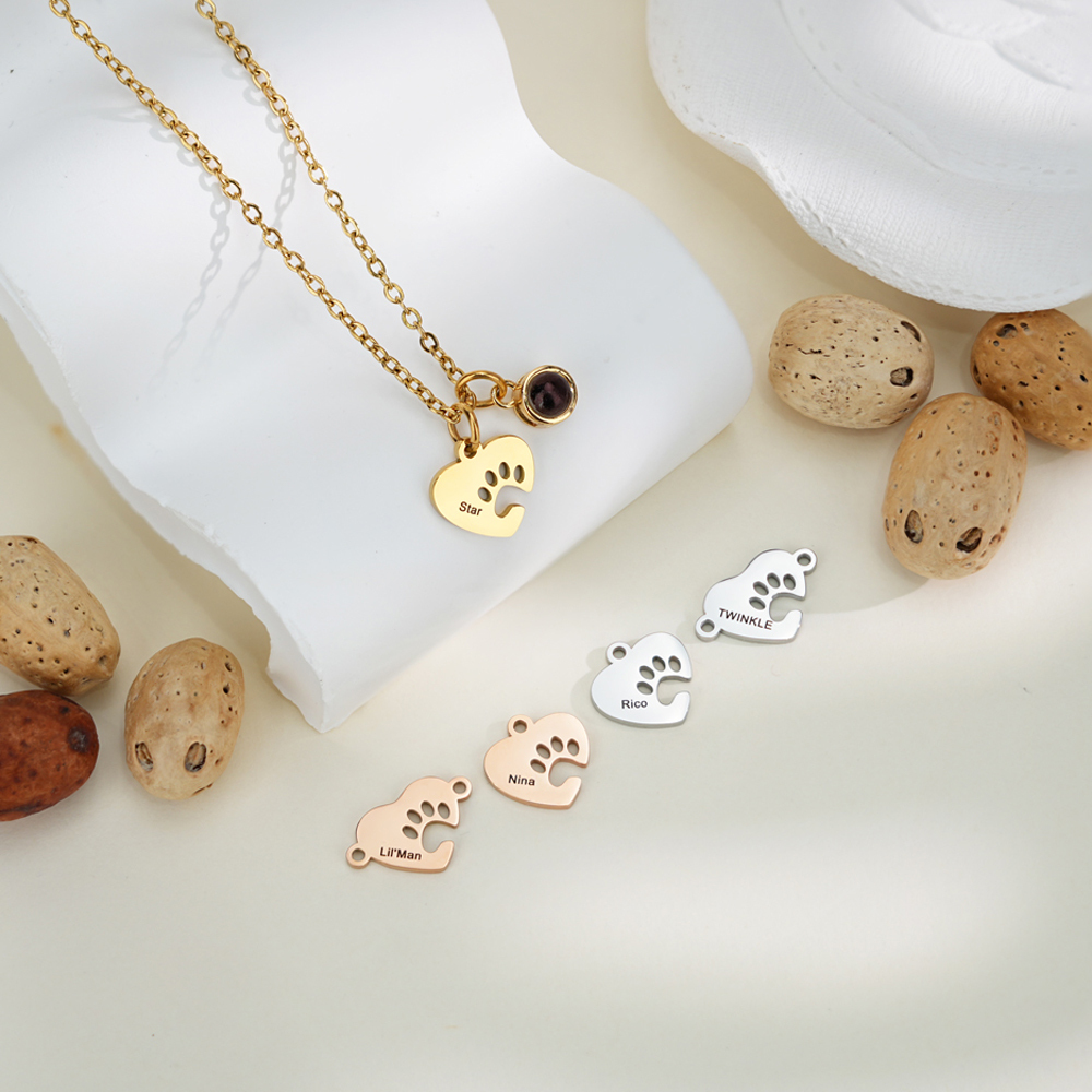 Personalized Name Heart-Shaped Paw Print Photo Projection Necklace/Bracelet