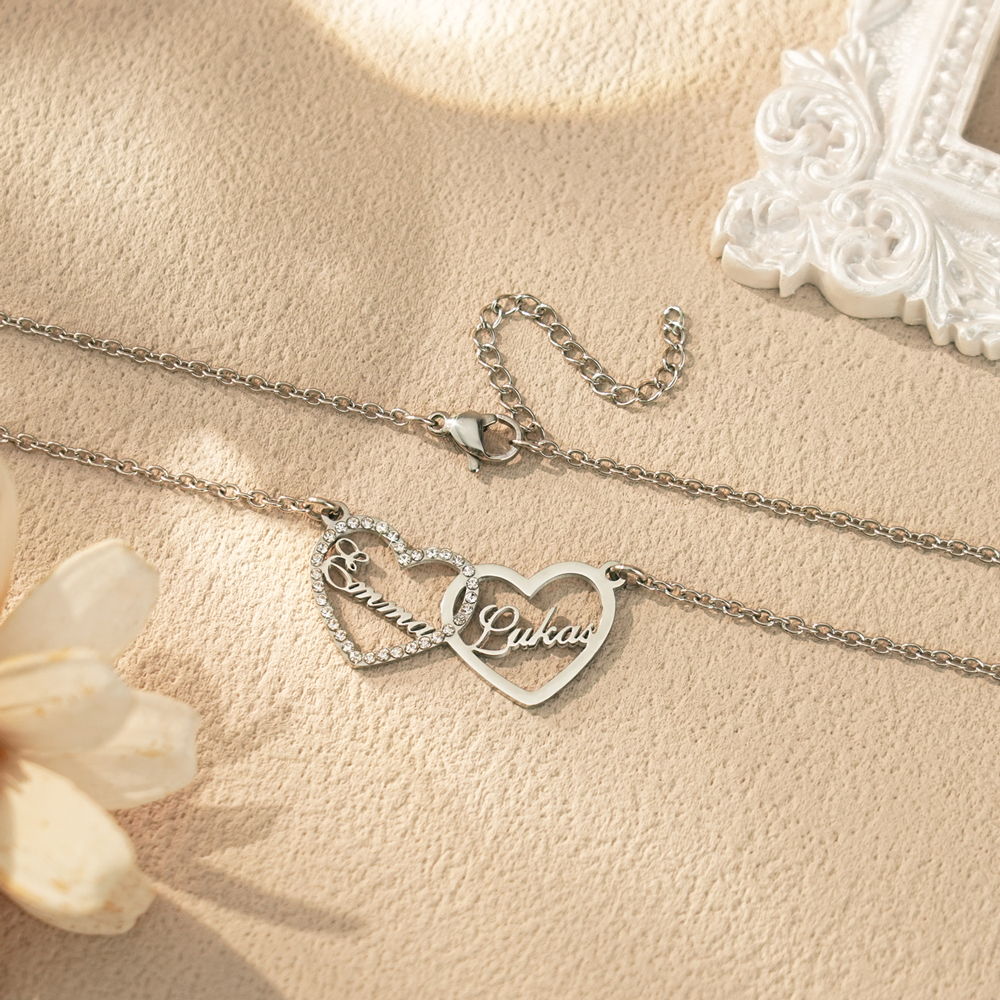 💕 Personalized Double Heart Name Necklace