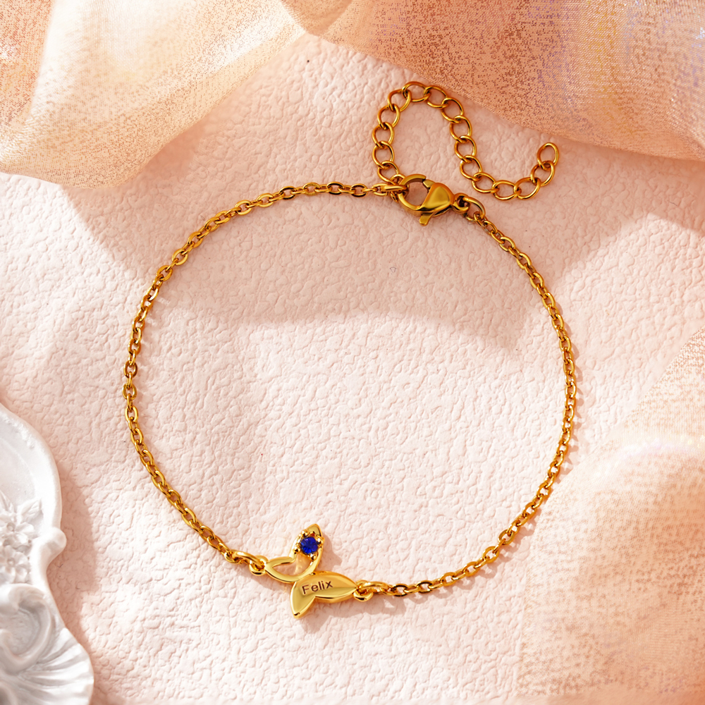 Personalized Butterfly Birthstone Bracelet