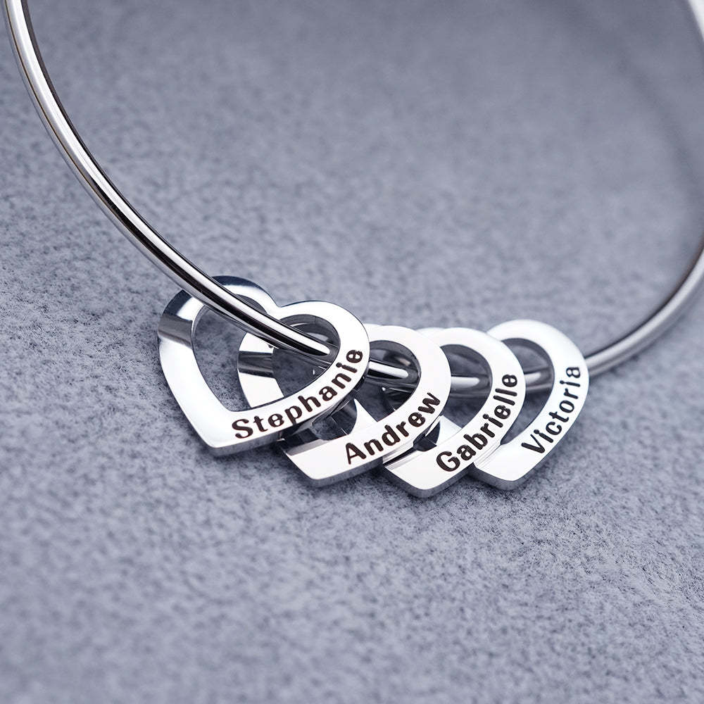 Bangle Bracelet with Heart Shape Pendants