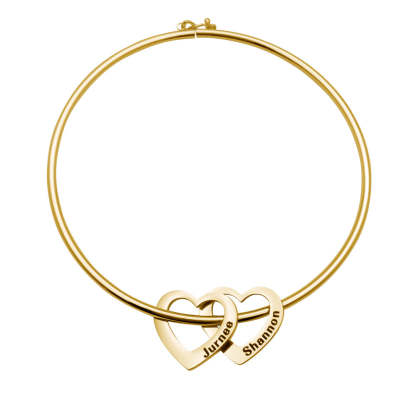 Bangle Bracelet with Heart Shape Pendants