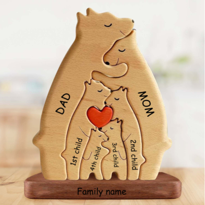Personalized Wooden Bears Family, Bear Shaped Wood Puzzle with Custom Name- Gift for Mother's Day, Thanksgiving, Christmas