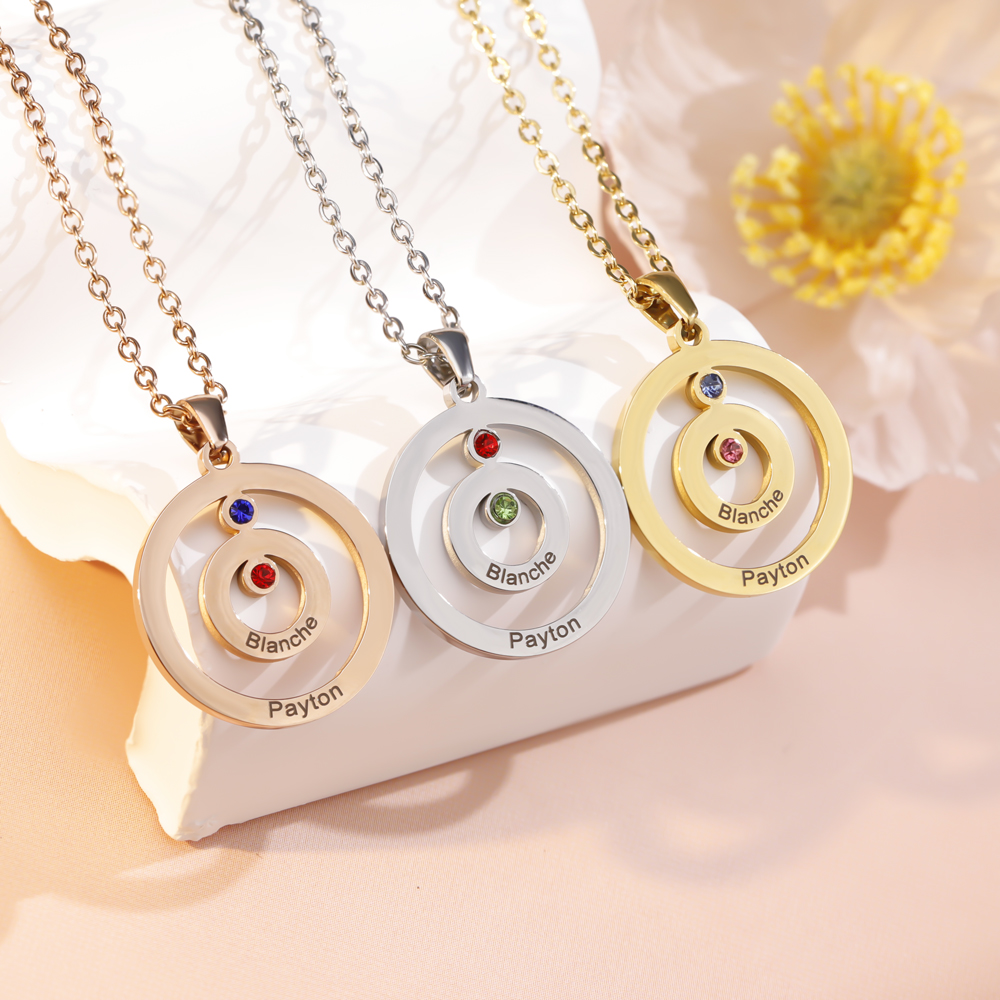 Personalized Engraved Double Circle Colored Diamond Necklace