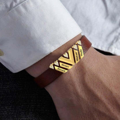 Father's Day Gift Men Learther Bracelet With Diamond Name Beads