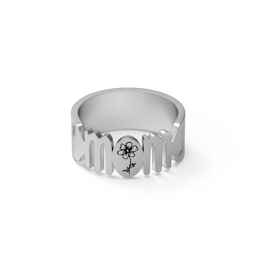 🌸 Personalized Birth Flower MOM Ring