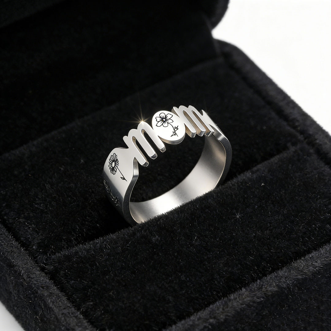 🌸 Personalized Birth Flower MOM Ring