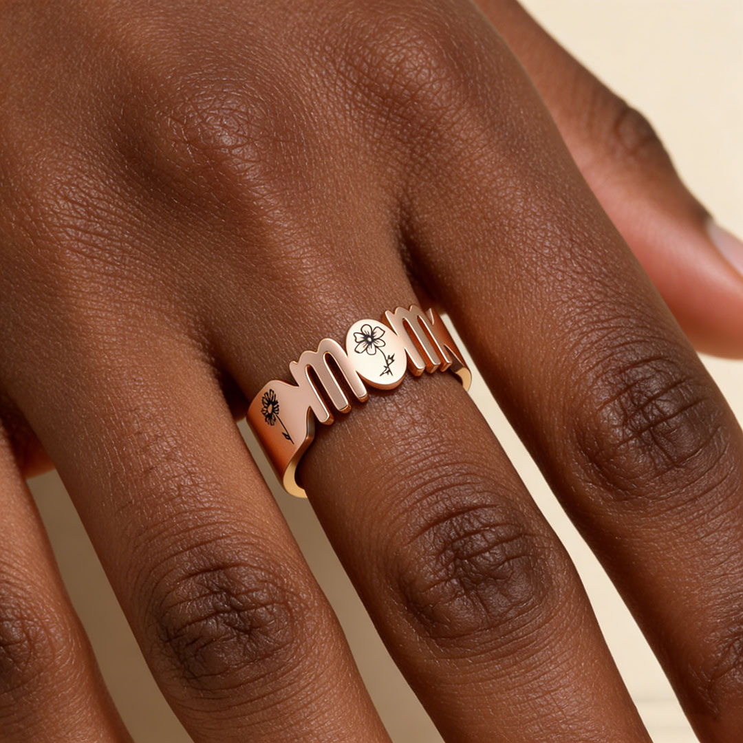 🌸 Personalized Birth Flower MOM Ring