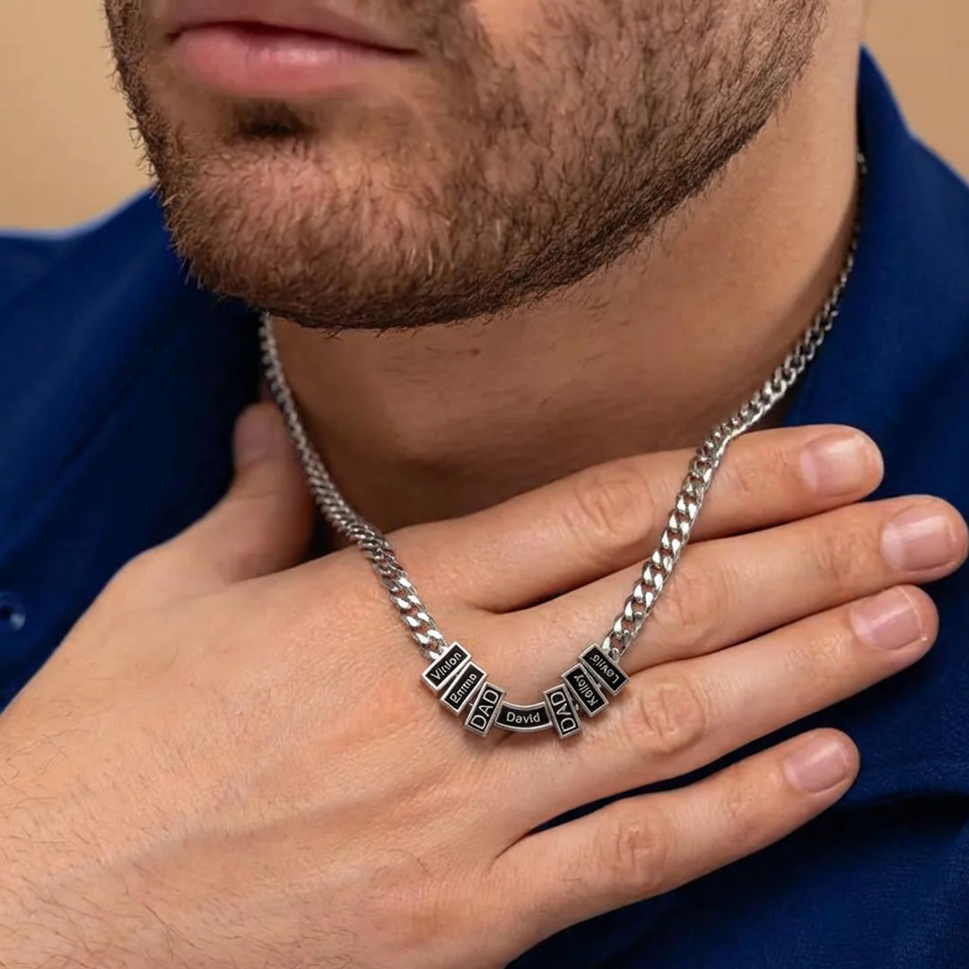Personalized Cuban Link DAD Name Bead Necklace