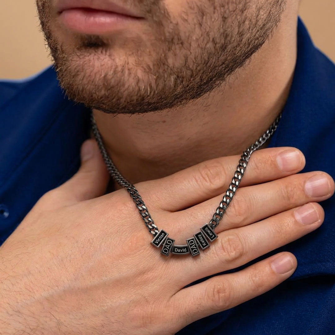 Personalized Cuban Link DAD Name Bead Necklace