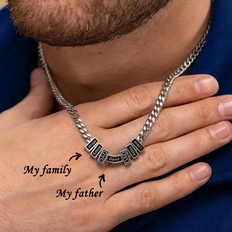 Personalized Cuban Link DAD Name Bead Necklace
