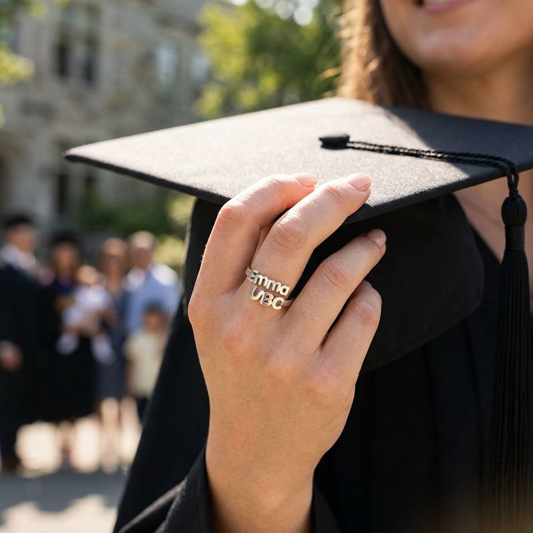 Personalized University Initial & Name Ring