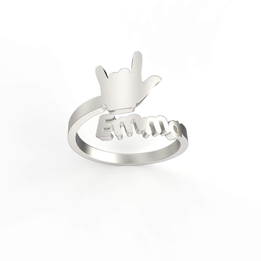 Personalized I Love You Hand Sign Name Ring
