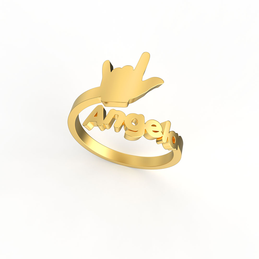 Personalized I Love You Hand Sign Name Ring